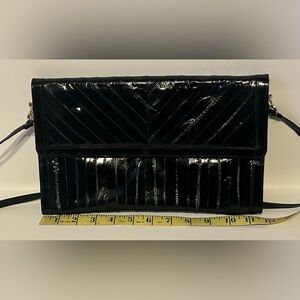 Vintage Genuine Black Eel Skin Clutch Purse with removable strap